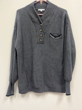 lunya Cottonsilk Gray V-Neck Pocket Henley Sweater size XS/S